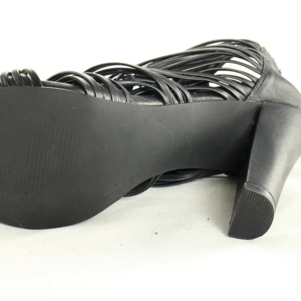 JustFab Strappy Open Toe Black Gold Sandal Heels - Picture 8 of 8